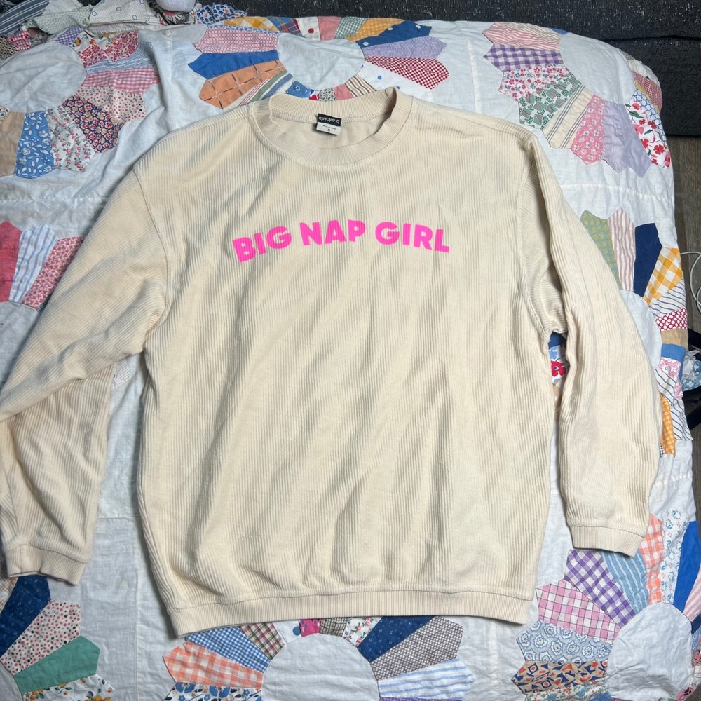 chicka-d Big Nap Girl Corded Sweatshirt Cream Pink Friday Saturday Small